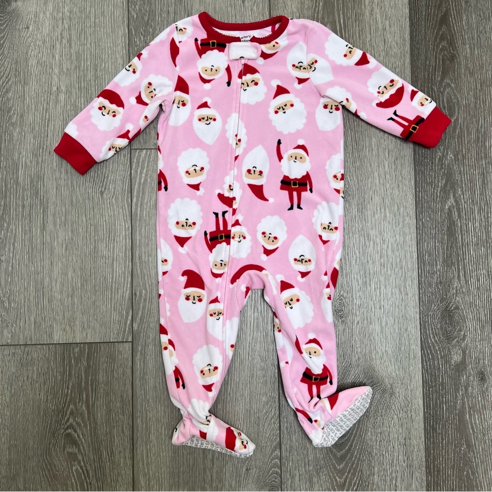 CARTERS FLEECE ZIP UP FOOTED SLEEPER CHRISTMAS SANTA PINK 18MO